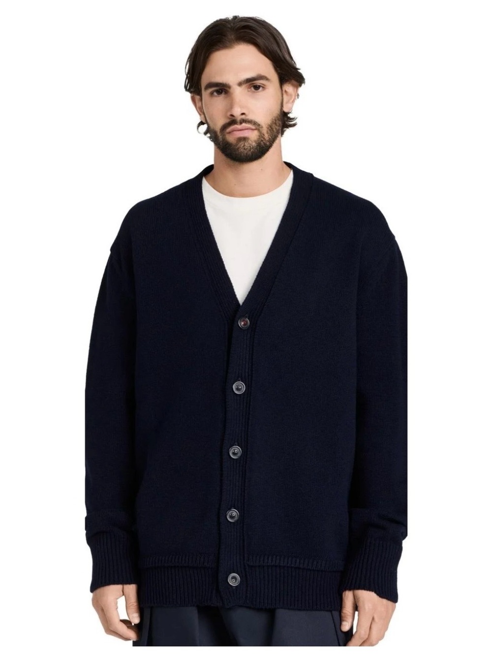 Men's Maison Margiela Navy V-Neck Button 100% Lambswool Cardigan Sweater